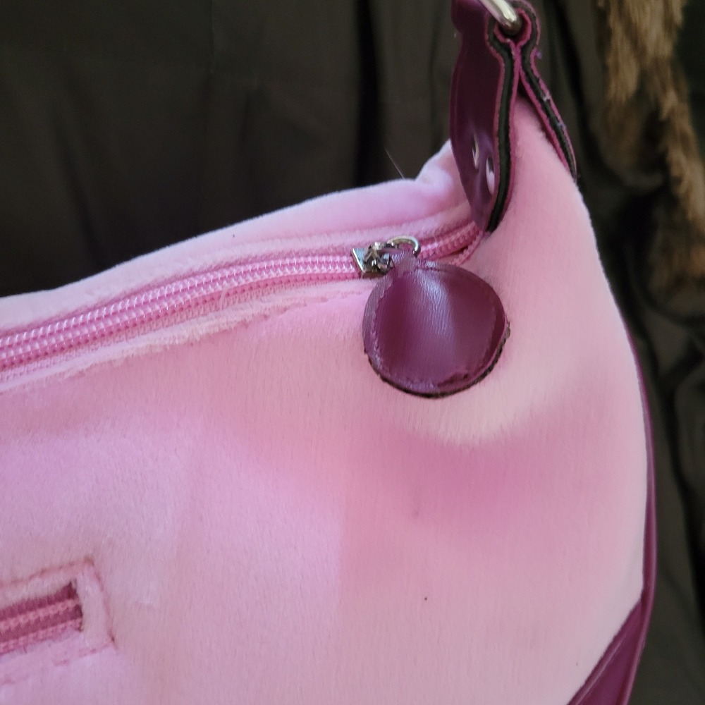 2006 Hello Kitty Pink Velour Shoulder Bag Plum Trim Rose Embroidery Y2K Sanrio - Picture 9 of 16